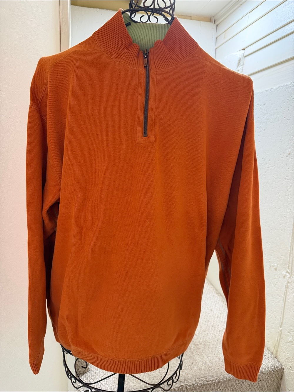 Vintage Tommy Bahama Men's Rust Orange Half-Zip Sweater